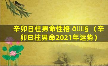 辛卯日柱男命性格 🐧 （辛卯曰柱男命2021年运势）